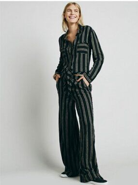 Free People Gray Brown Striped Sensual Wrapped Jumpsuit